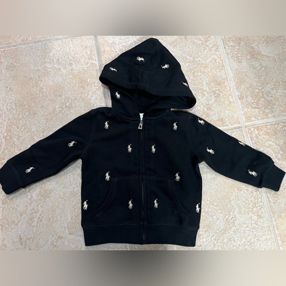 Ralph Lauren Black Kids zip up Hoodie with Embroidered logo
